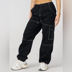 YoungLA for her Black Streak Cargo Pants with White Stitching size M